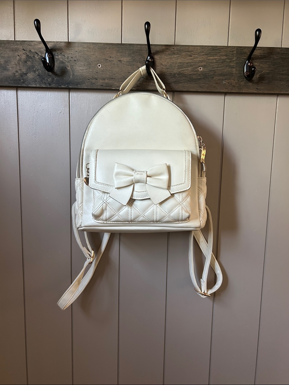 From Japan Cream Quilted Bow Accent Mini Backpack